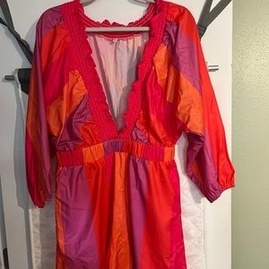 Stripe Print Deep V Neck Romper